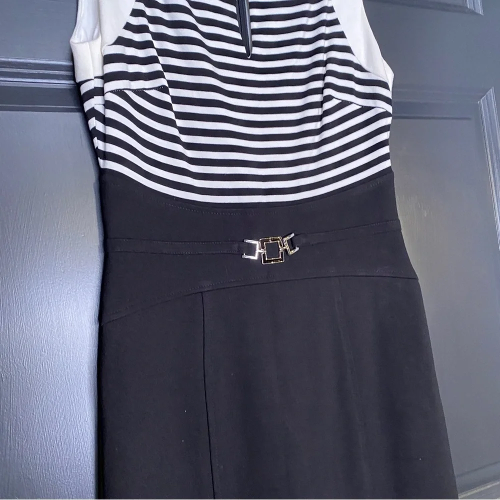 White House Black Market Career Shift Dress Black White Stripe Size 00